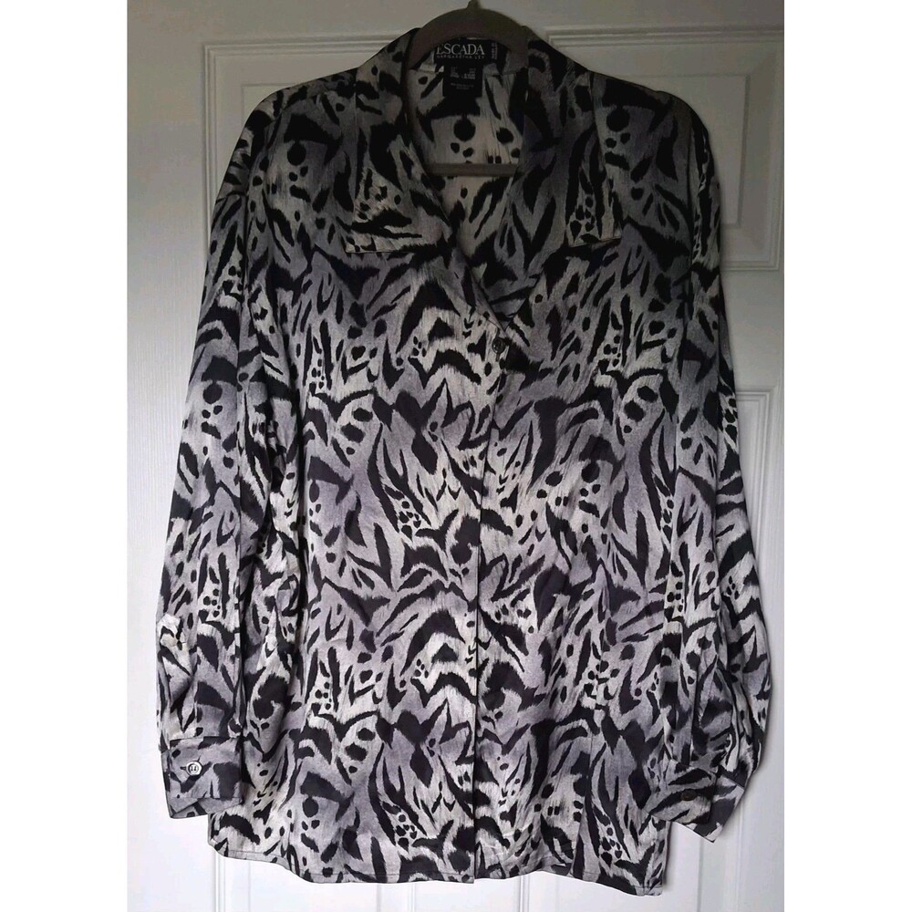Escada Margaretha Ley Silk Animal Print Button-Up Long Sleeve Blouse 42 /US12/L - Picture 2 of 7